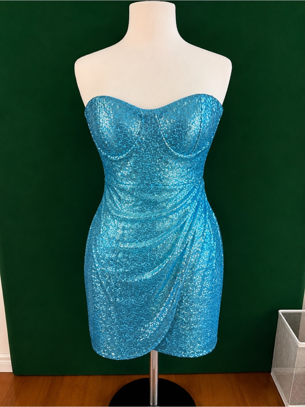 Lulu's Strapless Sequin Mini Dress in Turquoise Blue